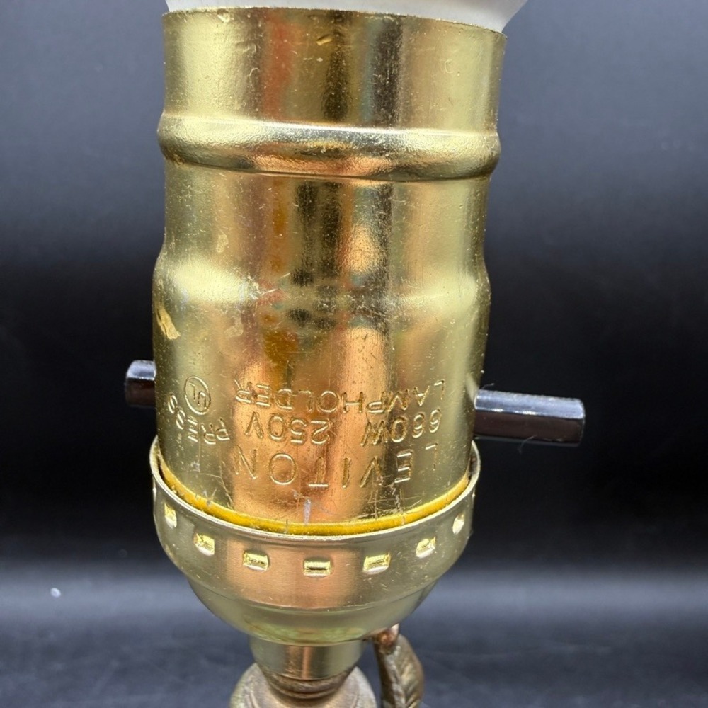 Vintage Art Deco Brass Green Rose Table Lamp Home Fairy Floral Verdigris Cottage - Picture 11 of 12